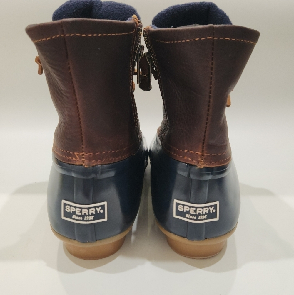 Sperry Women's Saltwater Duck Boots - Navy & Brown Waterproof Leather - Size 9.5 - Picture 3 of 8